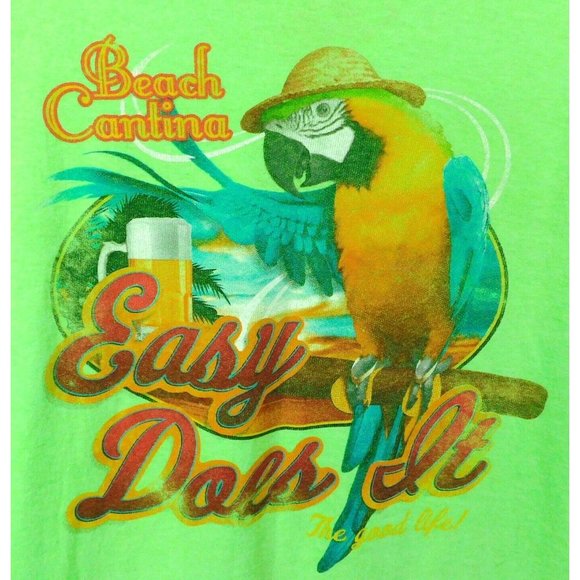 Paradise Collection EASY DOES IT Men's T-shirt XL Green Cotton Blend Parrot - Picture 2 of 7